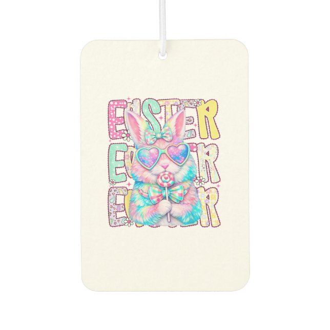 Happy Easter Bunny Coquette Bow Preppy Easter Day  Car Air Freshener (Front)