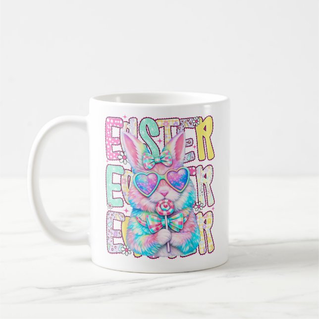 Happy Easter Bunny Coquette Bow Preppy Easter Day  Coffee Mug (Left)