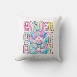 Happy Easter Bunny Coquette Bow Preppy Easter Day  Cushion
