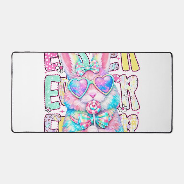 Happy Easter Bunny Coquette Bow Preppy Easter Day  Desk Mat (Front)