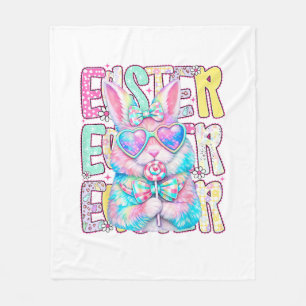 Happy Easter Bunny Coquette Bow Preppy Easter Day  Fleece Blanket
