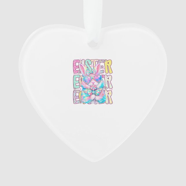 Happy Easter Bunny Coquette Bow Preppy Easter Day  Ornament (Front)