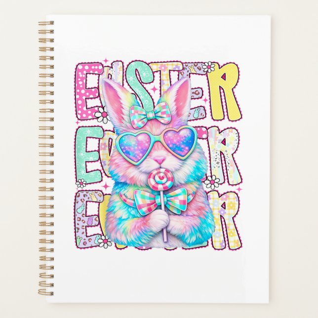 Happy Easter Bunny Coquette Bow Preppy Easter Day  Planner (Front)