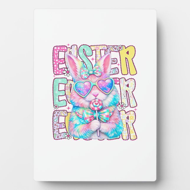 Happy Easter Bunny Coquette Bow Preppy Easter Day  Plaque (Front)