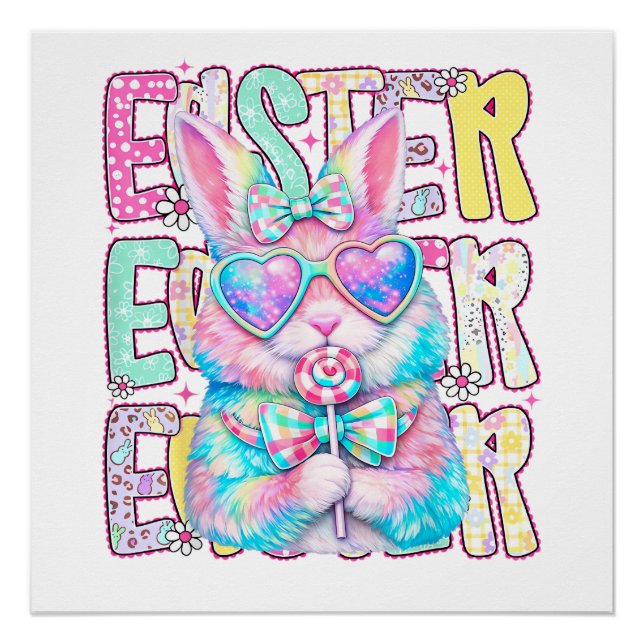 Happy Easter Bunny Coquette Bow Preppy Easter Day  Poster (Front)