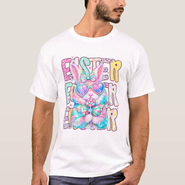 Happy Easter Bunny Coquette Bow Preppy Easter Day  T-Shirt (Front)