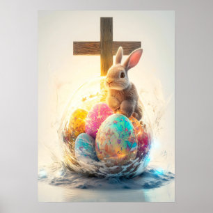 Happy Easter Bunny Cross Religion Poster