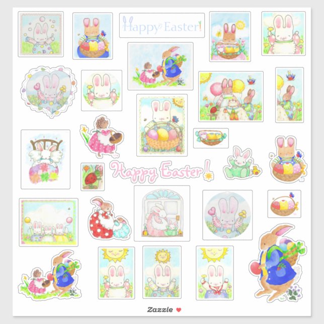 Happy Easter Bunny Custom-Cut Vinyl Stickers (Sheet)