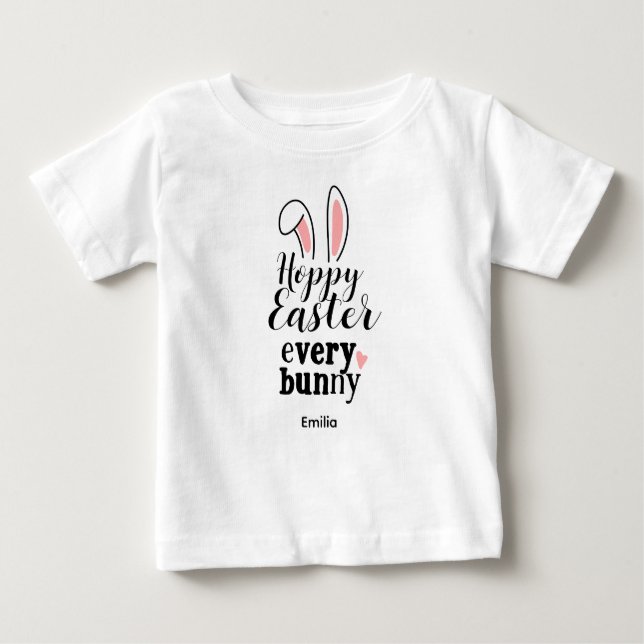 Happy Easter Bunny Custom Name Baby T-Shirt (Front)