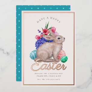 Happy Easter Bunny Customisable Foil Holiday Card