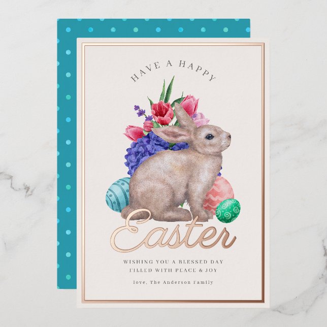 Happy Easter Bunny Customisable Foil Holiday Card (Front/Back)