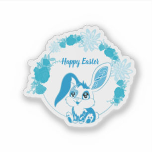 Happy Easter Bunny  Cute Blue Kawaii