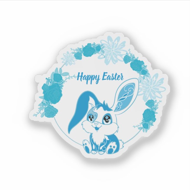 Happy Easter Bunny  Cute Blue Kawaii (Front)