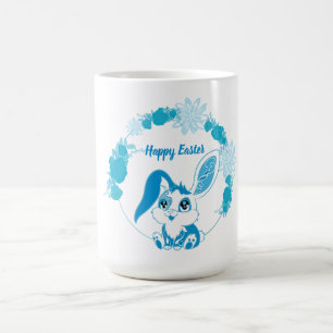 Happy Easter Bunny  Cute Blue Kawaii Coffee Mug