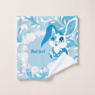 Happy Easter Bunny Cute Blue Kawaii Wash Cloth