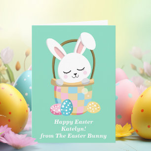 Happy Easter Bunny Cute Custom Teal Kids Card