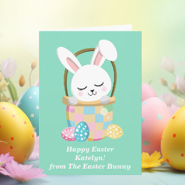 Happy Easter Bunny Cute Pastel Green Custom Card