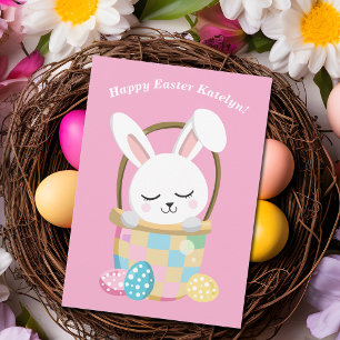 Happy Easter Bunny Cute Pink Custom Children's Card