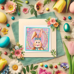Happy Easter Bunny Cute Pink Pastel Inspirivity Card