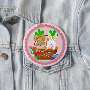 Happy Easter Bunny - Cute Rabbit & Easter Basket 10 Cm Round Badge