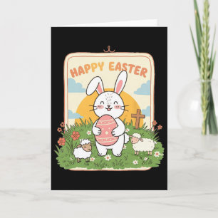 Happy Easter Bunny Cute Rabbit Egg Printed Men Wom Card