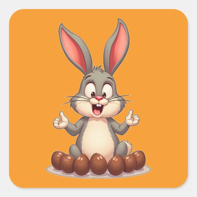 Happy Easter Bunny – Cute Rabbit with Autocolante Square Sticker (Front)