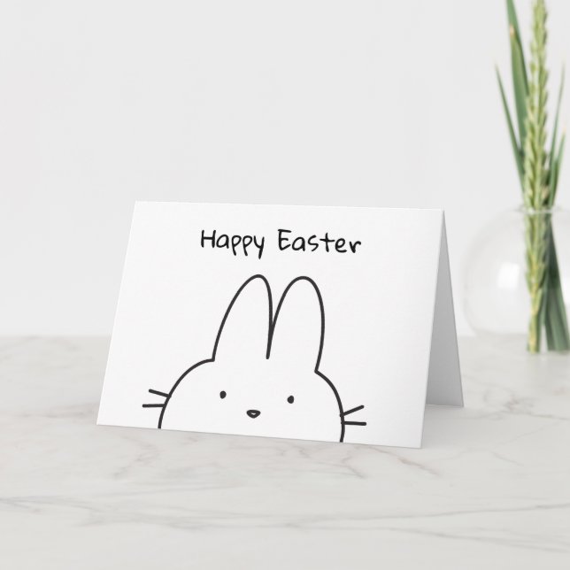 Happy Easter Bunny Cute Simple Black and White Card (Front)