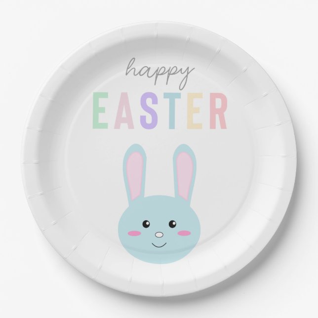 Happy Easter Bunny Cute Simple Pastel Modern Paper Plate (Front)