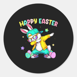 Happy easter bunny dabing for kids boy girl womenH Classic Round Sticker