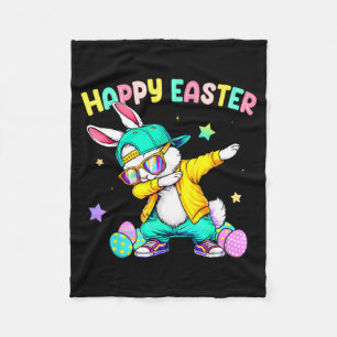 Happy easter bunny dabing for kids boy girl womenH Fleece Blanket