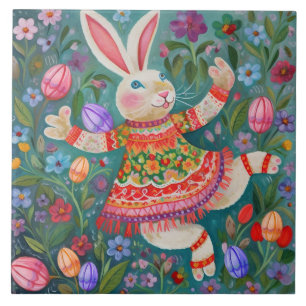 Happy Easter Bunny Dance Ceramic Tile