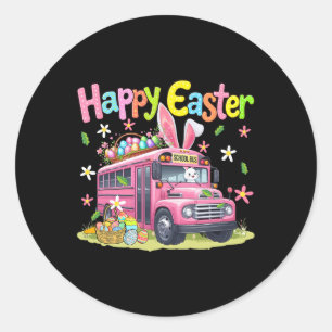 Happy Easter Bunny Driving School Bus Chocolate Eg Classic Round Sticker