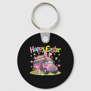 Happy Easter Bunny Driving School Bus Chocolate Eg Key Ring