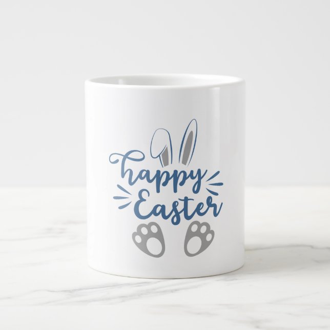 Happy Easter Bunny Ears and Bunny Feet Large Coffee Mug (Front)