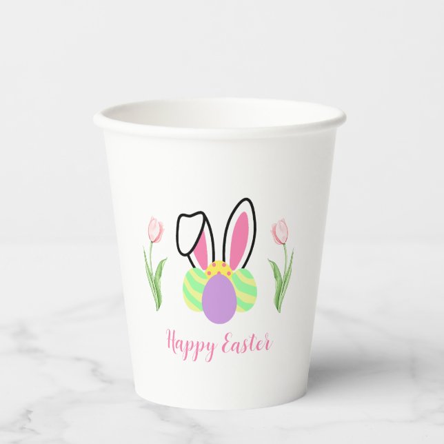 Happy Easter Bunny Ears and Eggs Party  Paper Cups (Front)
