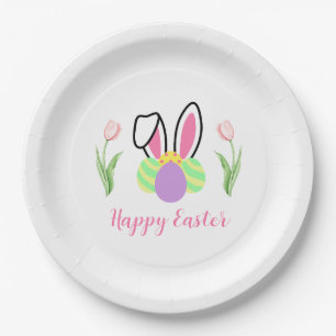 Happy Easter Bunny Ears and Eggs Party Paper Plate