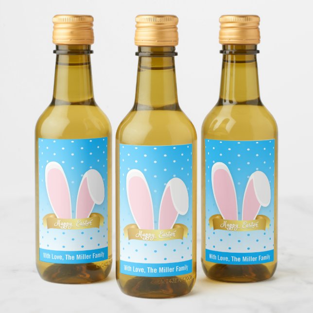 Happy Easter Bunny Ears Blue Mini Wine Label Set (Bottles)