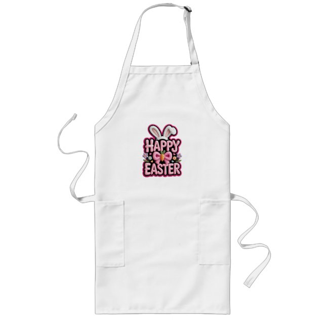 Happy Easter Bunny Ears Cute Carrot Bow Funny East Long Apron (Front)