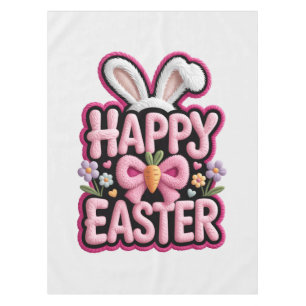 Happy Easter Bunny Ears Cute Carrot Bow Funny East Tablecloth