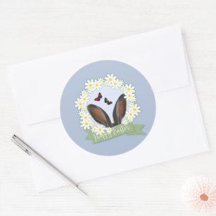 Happy Easter Bunny Ears Daisies Wreath Classic Round Sticker