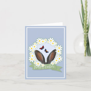 Happy Easter Bunny Ears Daisies Wreath Holiday Card