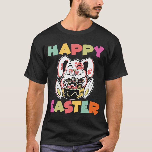 Happy Easter Bunny Ears Eggs Rabbit Celebrate Egg  T-Shirt (Front)