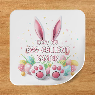 Happy Easter Bunny Ears & Feet Square Sticker