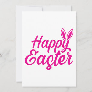 Happy Easter, Bunny Ears On Pink Text Holiday Card