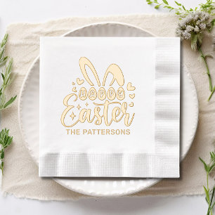 Happy Easter Bunny Ears Personalised Name Foil Napkins