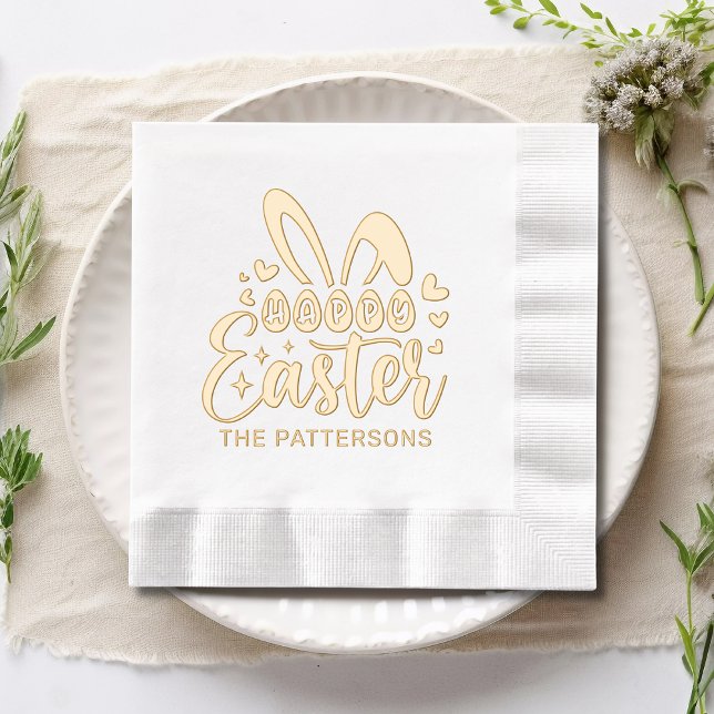 Happy Easter Bunny Ears Personalised Name Foil Napkins (Creator Uploaded)