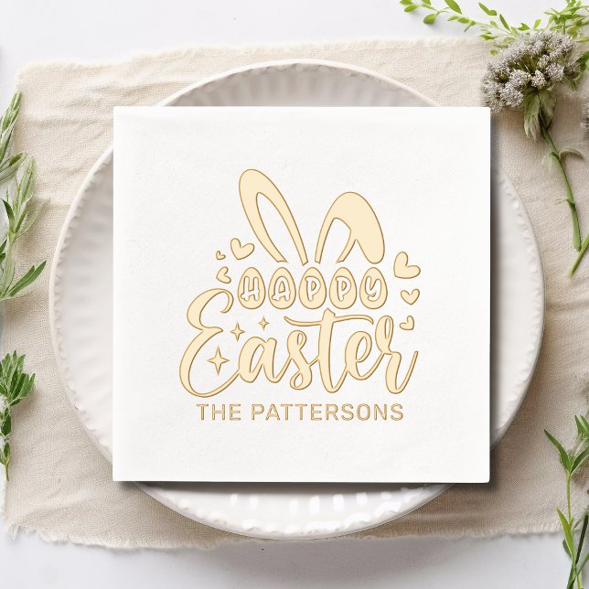 Happy Easter Bunny Ears Personalised Name Foil Napkins (Creator Uploaded)
