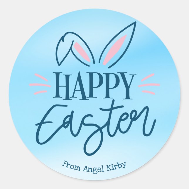 Happy Easter Bunny Ears, Simple Classic Round Sticker (Front)