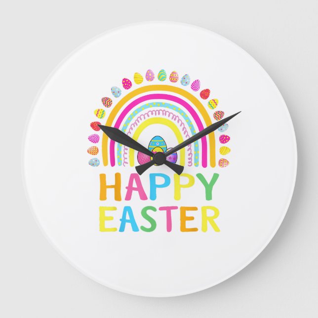Happy Easter Bunny Easter Egg Hunt Easter Women Gi Large Clock (Front)