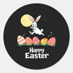 Happy Easter Bunny Easter Outfit Egg Nest Flower R Classic Round Sticker